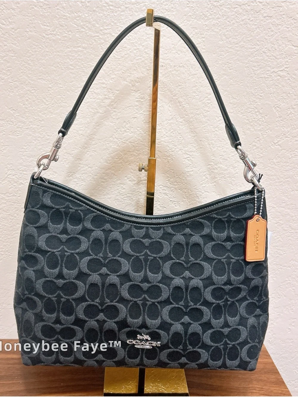 Coach laurel Black denim Signature Canvas Hobo with a free Strawberry Chain